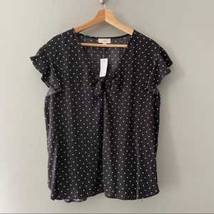 Loft Outlet Flutter Sleeve V-Neck Polka Dot Shell
